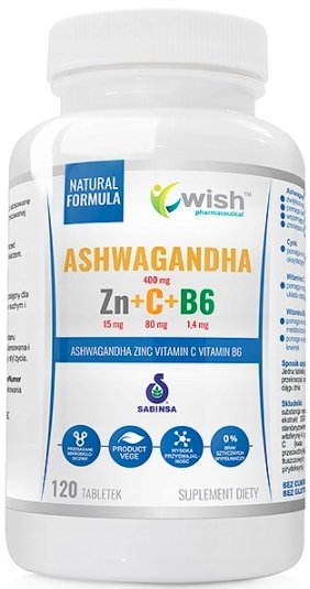Wish, Ашваганда+Цинк+Вит С+Вит В6, 120 таб. Wish Pharmaceutical