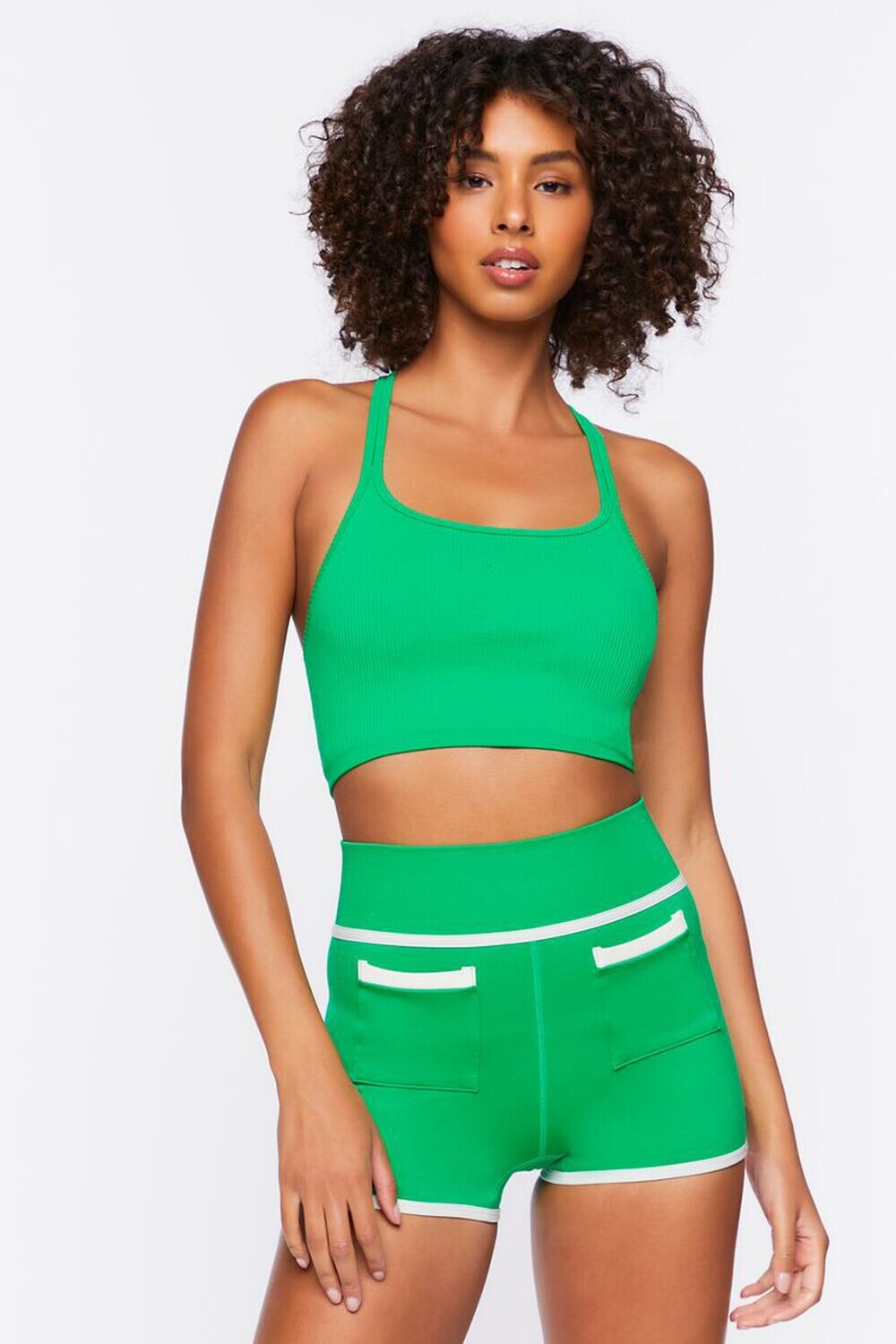 

Бесшовные байкерские шорты Active с контрастной окантовкой Forever 21, зеленый