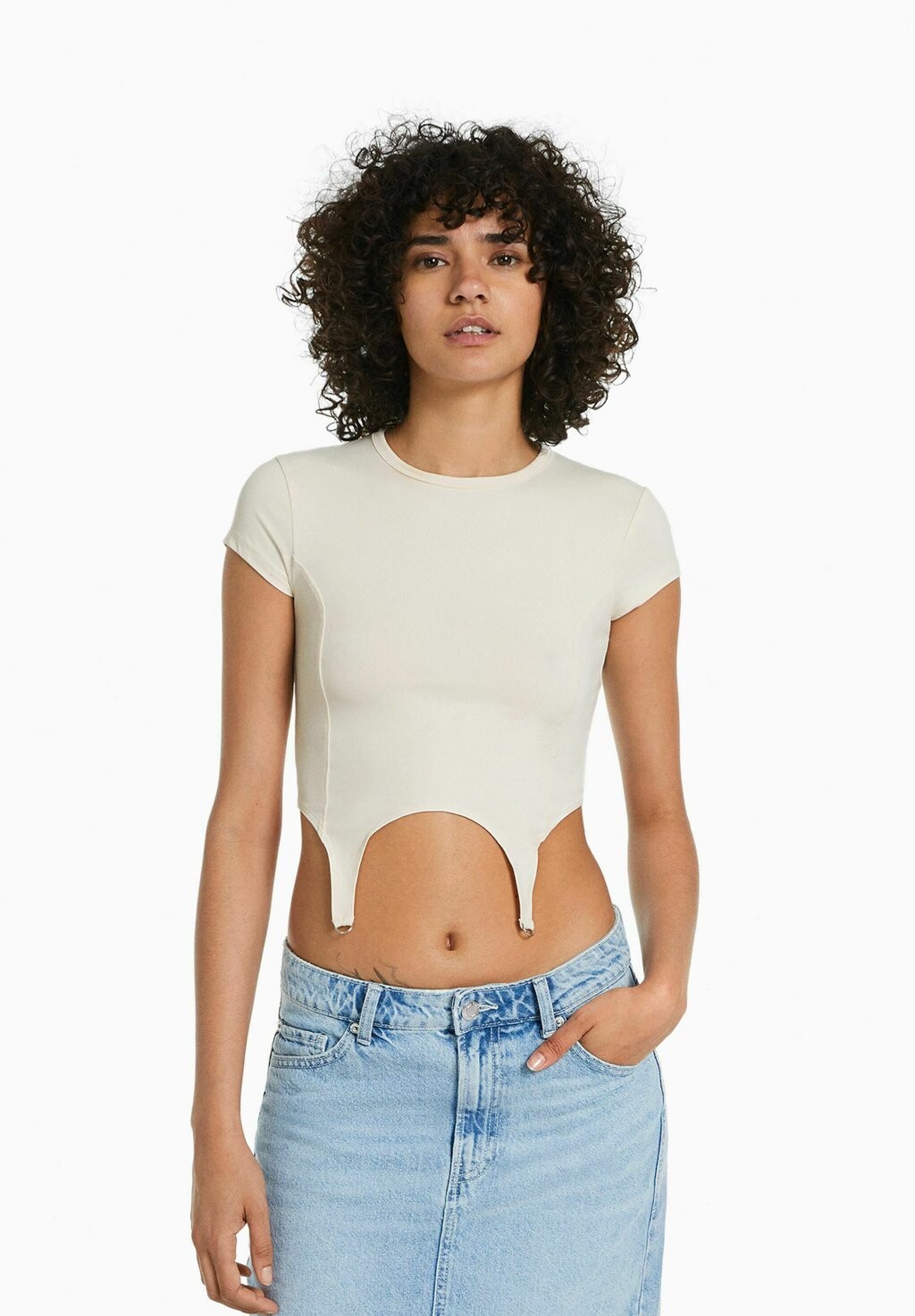 

Футболка с принтом Bershka, бежевый