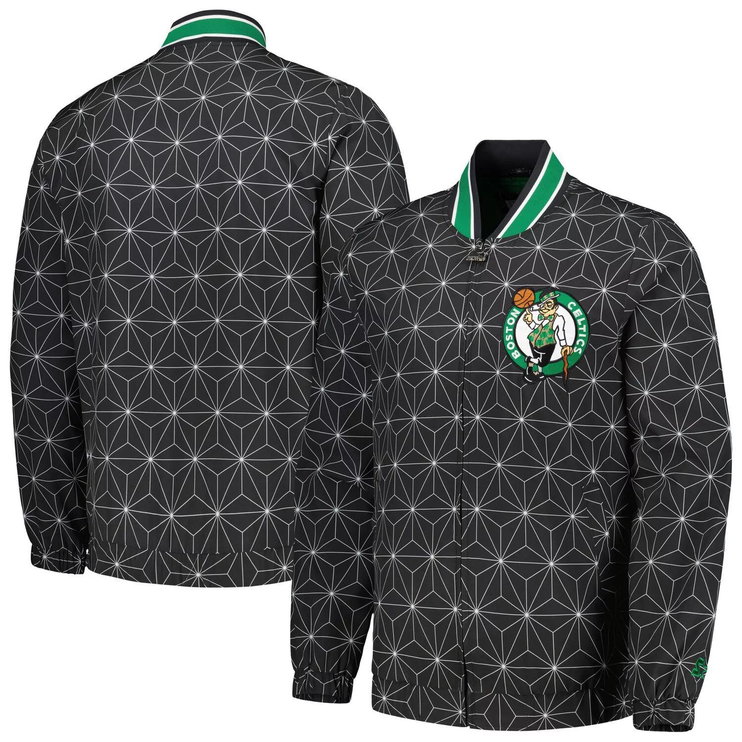 цена Мужская черная модная атласная университетская куртка с молнией во всю длину Boston Celtics In-Field Play Starter