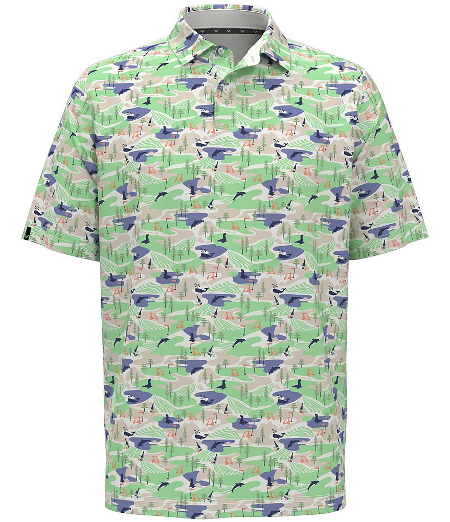 Рубашка-поло для гольфа Callaway с короткими рукавами и абстрактным прибрежным принтом, зеленый