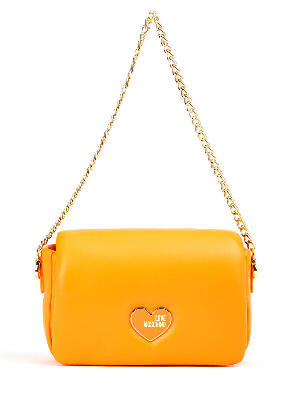 

Женская кожаная сумка с оранжевым логотипом Love Moschino