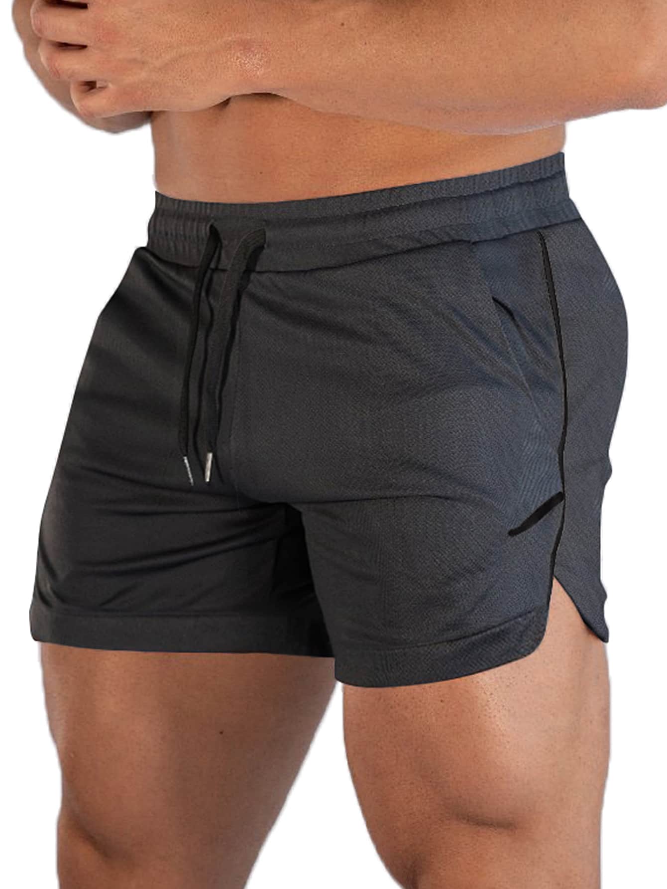 Мужские спортивные шорты SHEIN Fitness с карманами на талии и шнурком, темно-серый