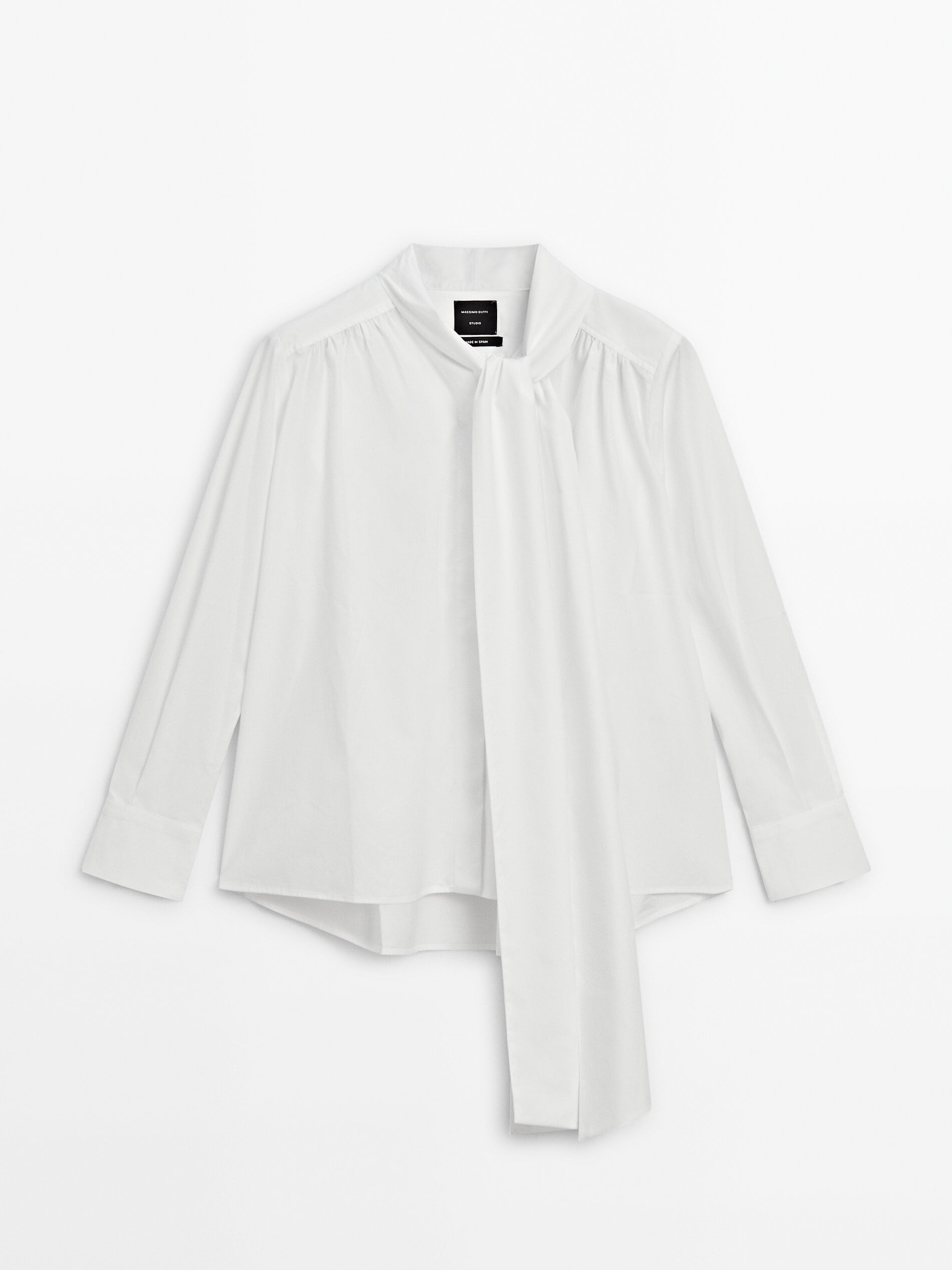 Рубашка из хлопка со сборками на контрастных пуговицах Massimo Dutti, белый