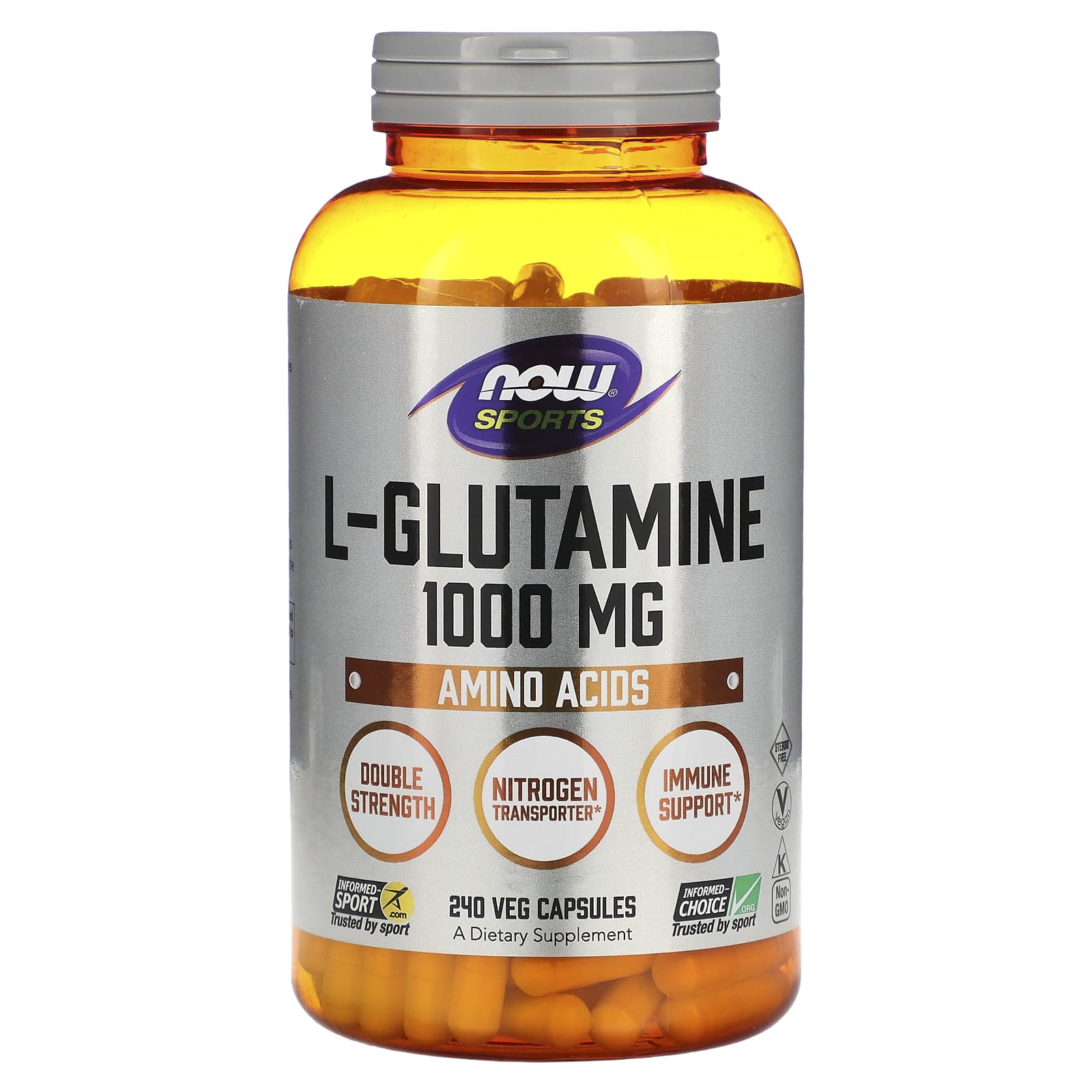 цена Now Foods «Спорт» L-глютамин 1000 мг 240 капсул