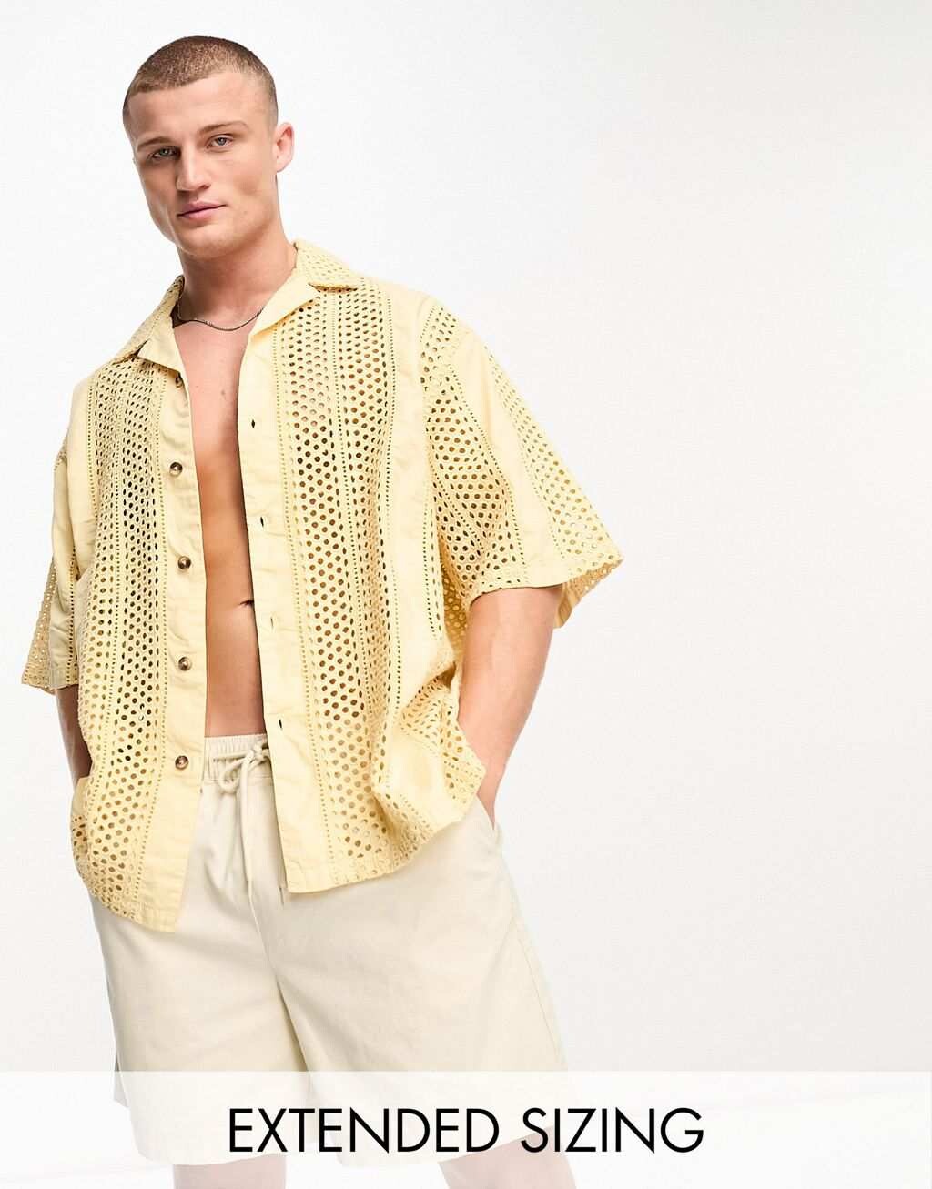 

Объемная рубашка Revere с заниженными плечами ASOS DESIGN с английской вышивкой