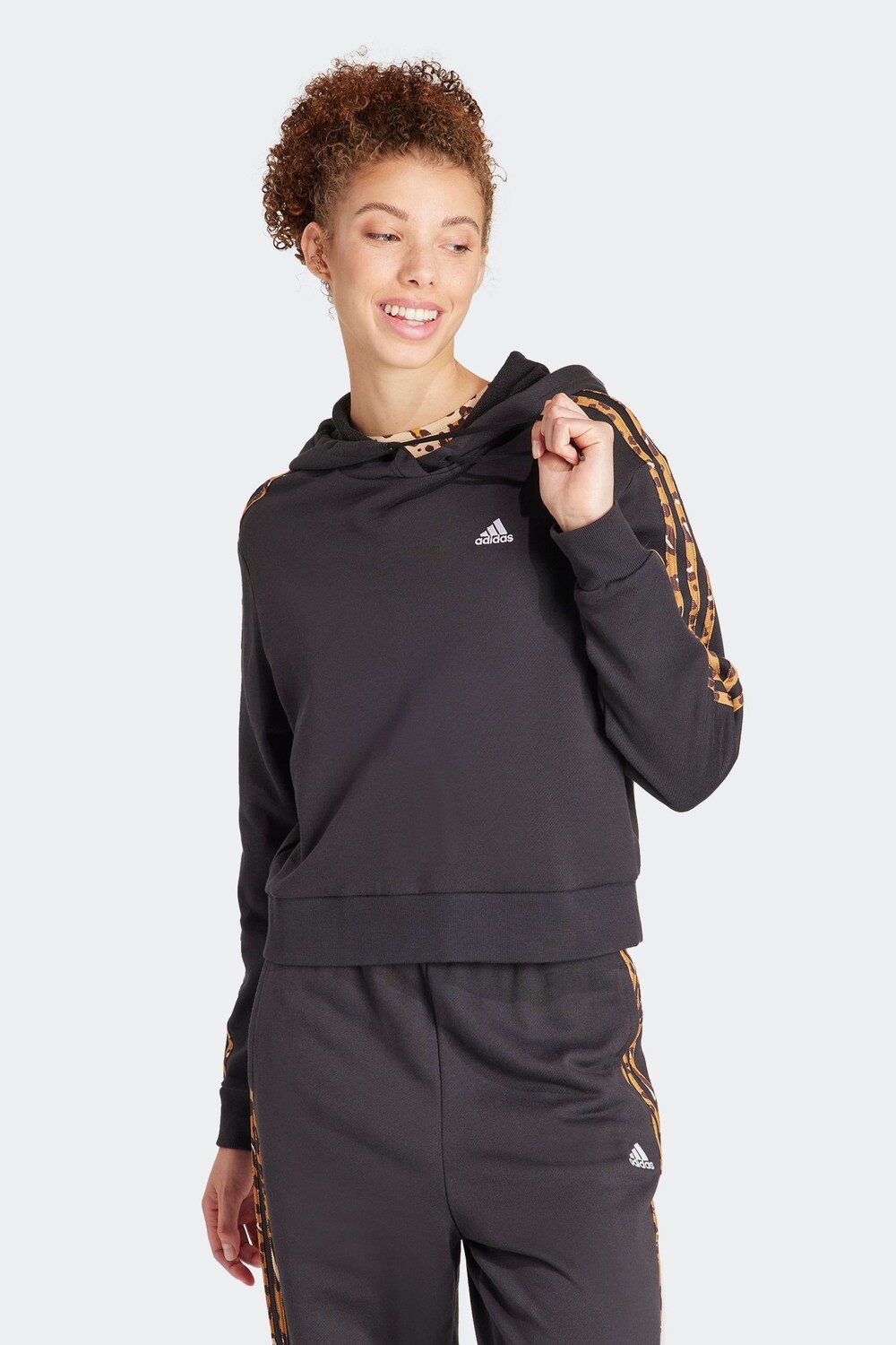 

Толстовка Sportswear Essentials 3 свободного кроя с животным принтом и полосками Adidas, черный