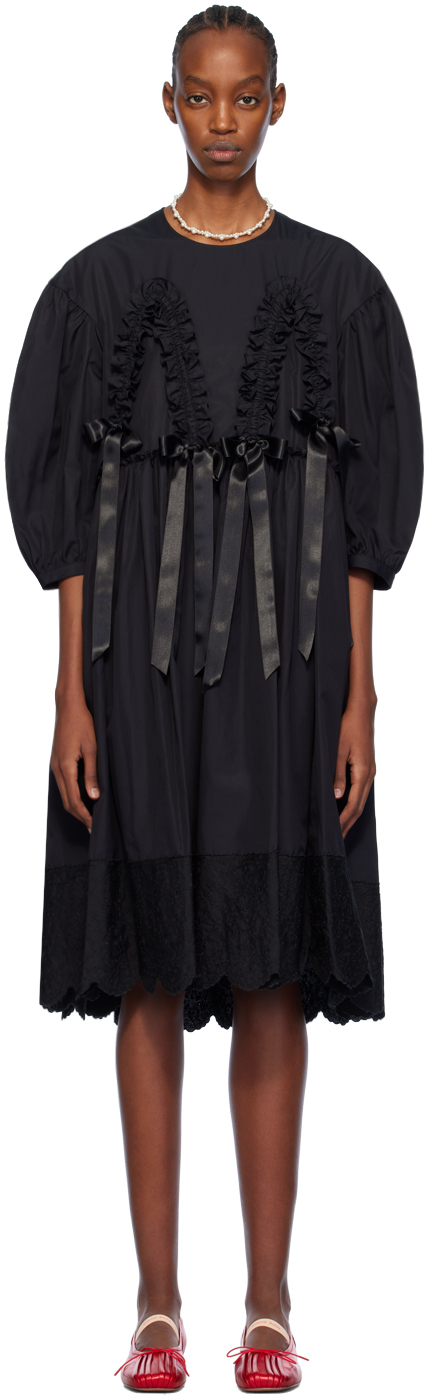 Черное платье-миди с пышными рукавами Simone Rocha, цвет Black/Black