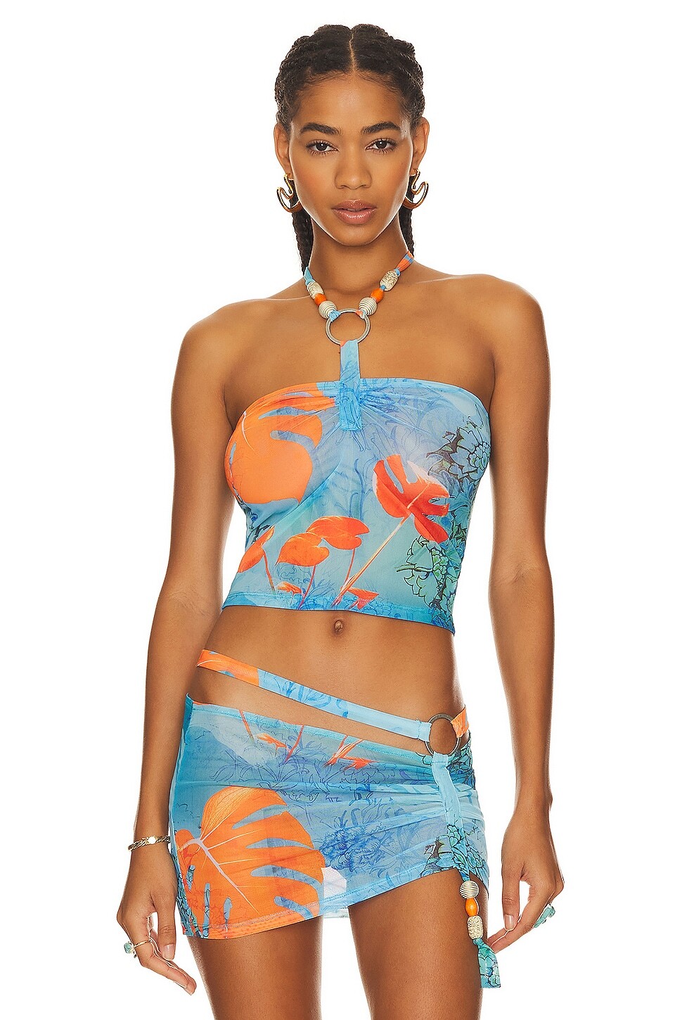 

Топ Jaded London Cora Halter Neck Mesh, цвет Blue Multi