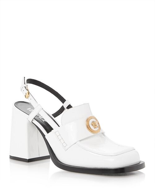 

Женские лоферы на высоком каблуке с квадратным носком Versace, цвет White