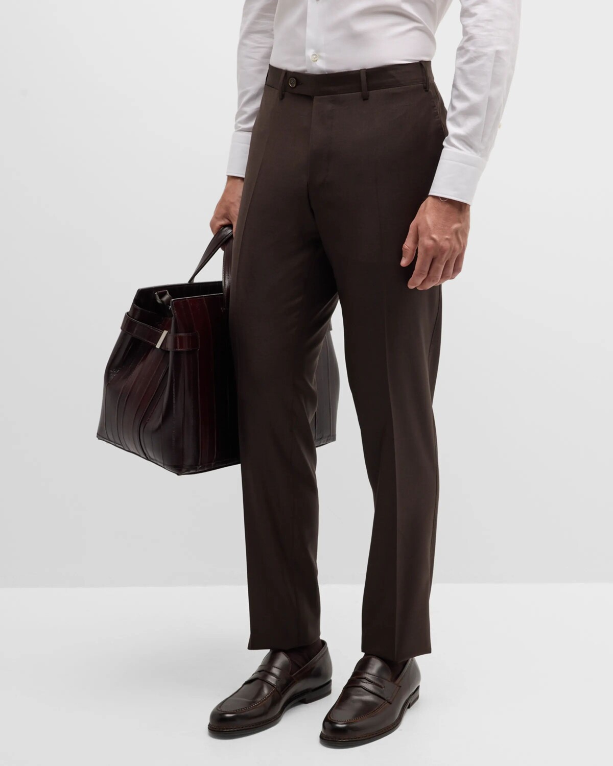 

Мужские однотонные брюки из шерстяного твила 150-х годов Canali, цвет Brown