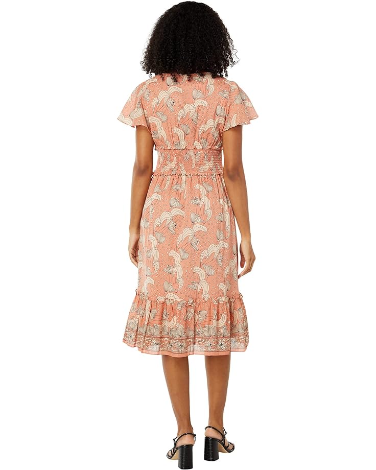 Платье Max Studio Printed Cotton Flounce Sleeve & Hem V-Neck Dress, цвет Coral Medium Pop Floral