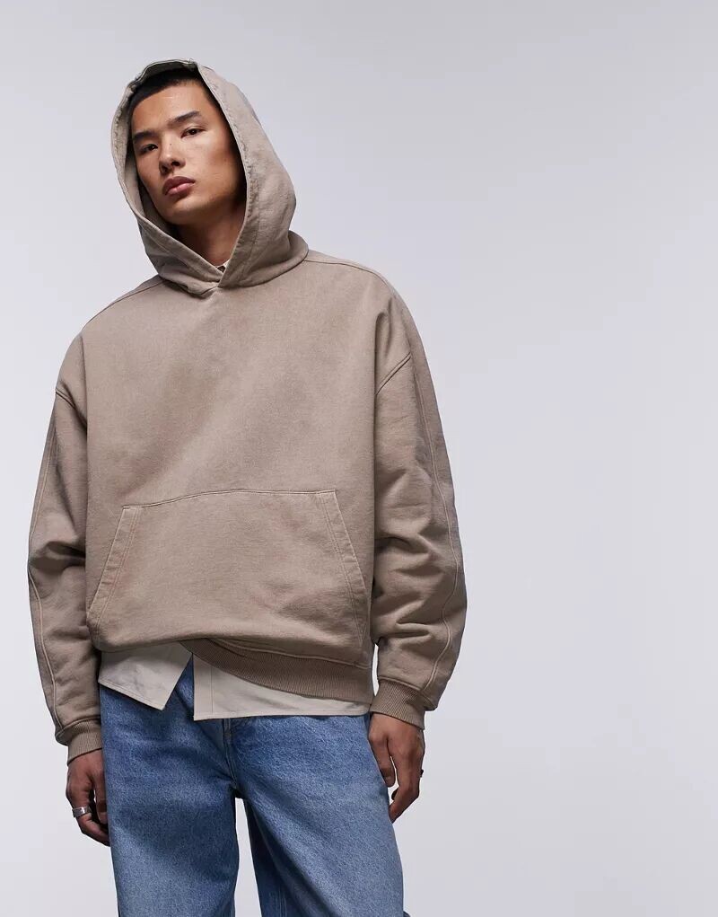 

Толстовка оверсайз Topman каменно-бежевого цвета с отстрочкой