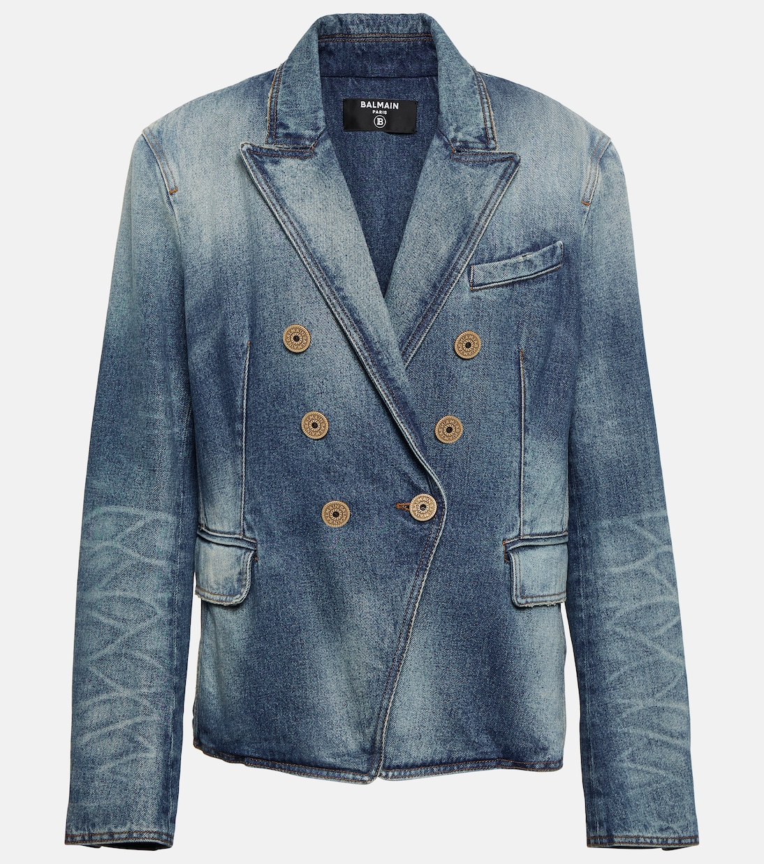цена Двубортная джинсовая куртка Balmain, синий