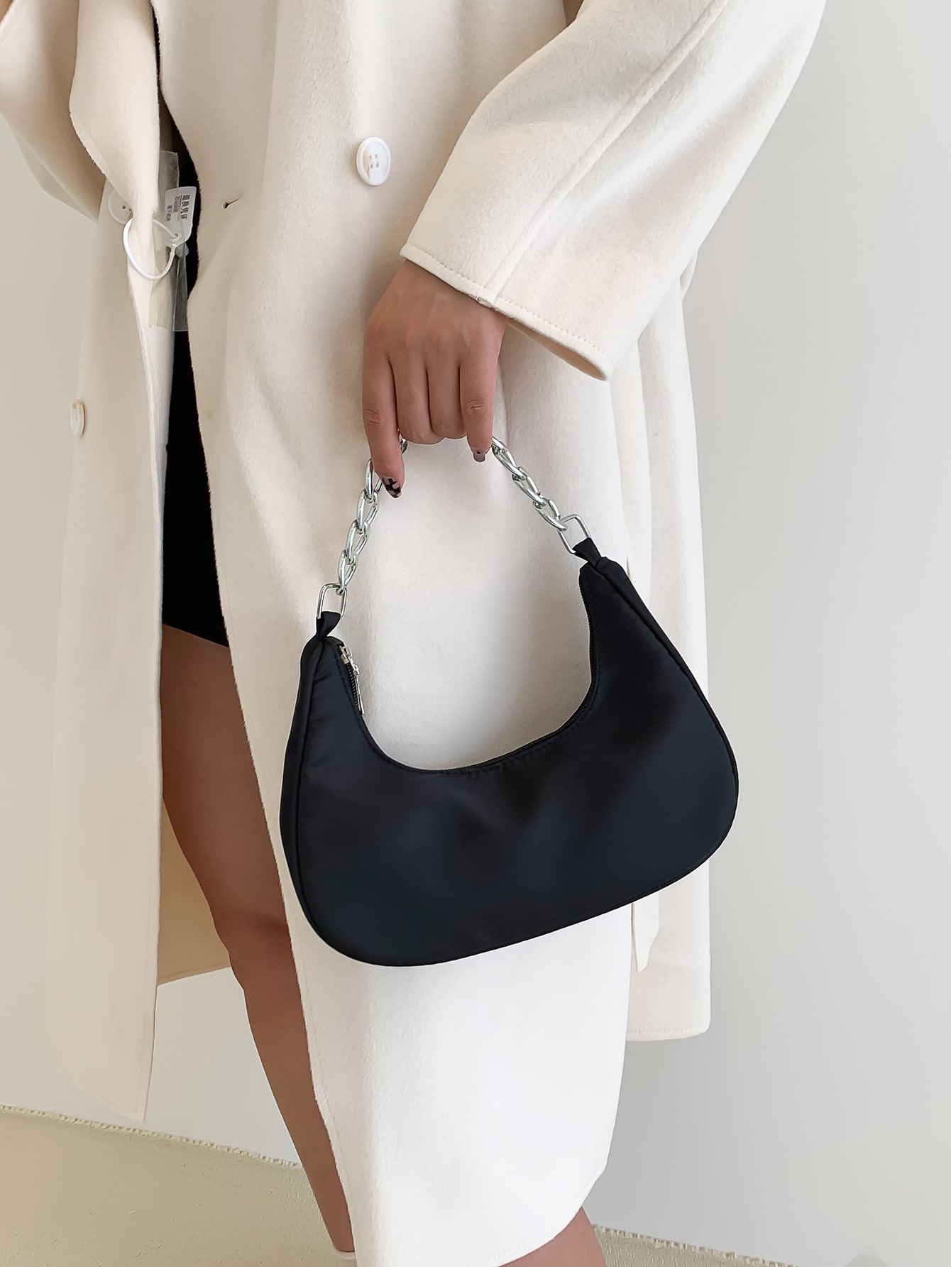 Распродажа «Черная пятница»! Модная однотонная женская многофункциональная сумка в форме полумесяца с металлической цепочкой, черный