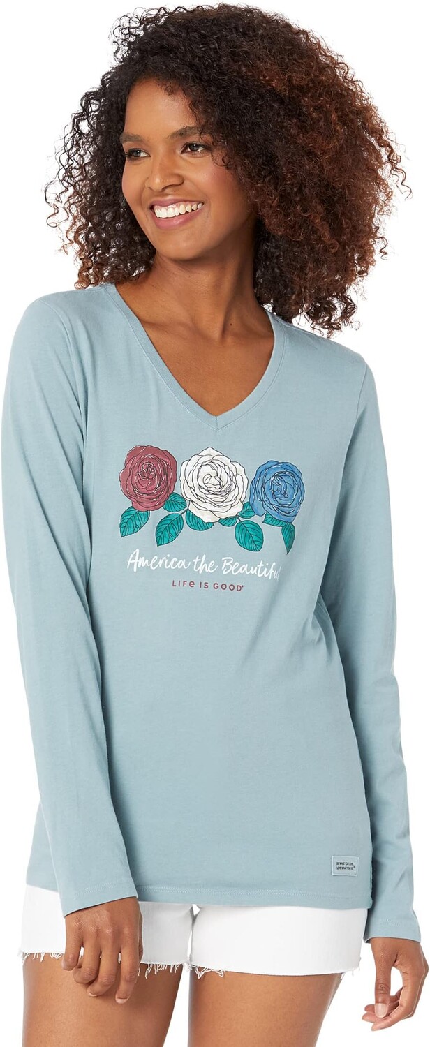 

America The Beautiful Long Sleeve Crusher Vee Life is Good, цвет Smoky Blue