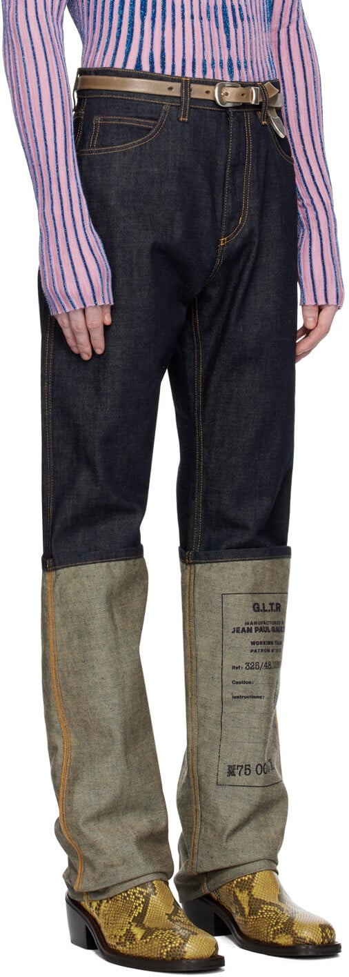 

Подкатанные джинсы цвета индиго Jean Paul Gaultier