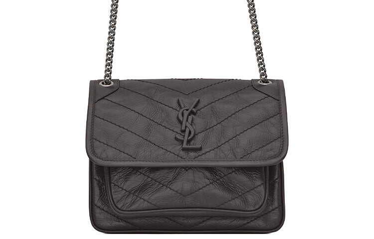 

Сумка женская Saint Laurent Niki Baby с цепочкой, серый / белый