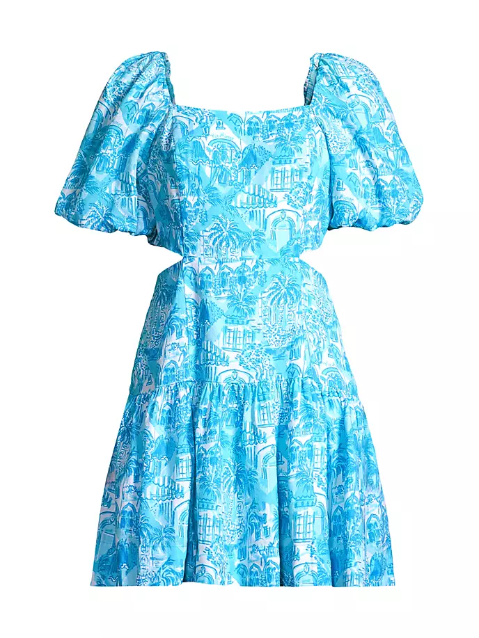 Льняное мини-платье Kylanne с объемными рукавами Lilly Pulitzer, синий