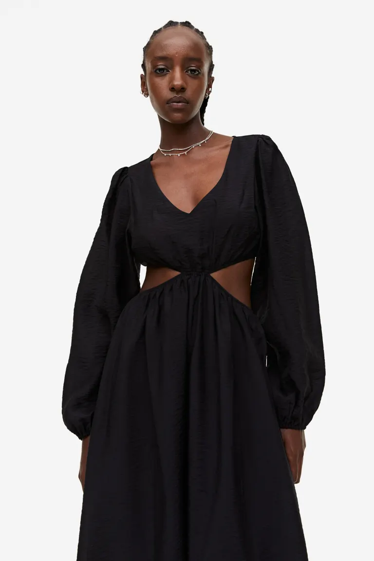 

Платье с объемными рукавами и вырезами H&M, черный