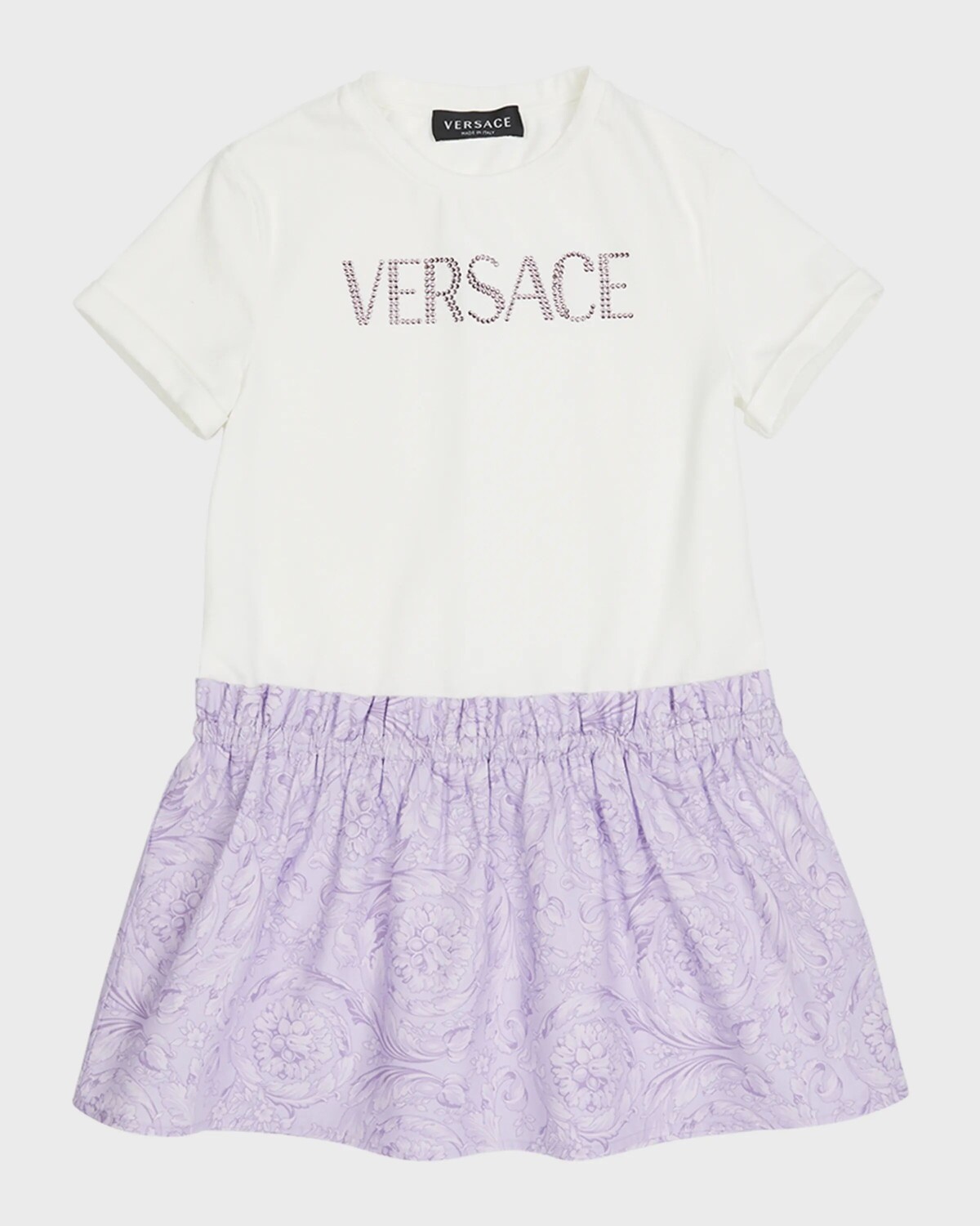 

Платье из хлопкового джерси со стразами для девочек и логотипом Versace, цвет White Pink