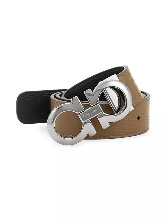

Регулируемый двусторонний кожаный ремень Gancini Ferragamo, цвет brown nero