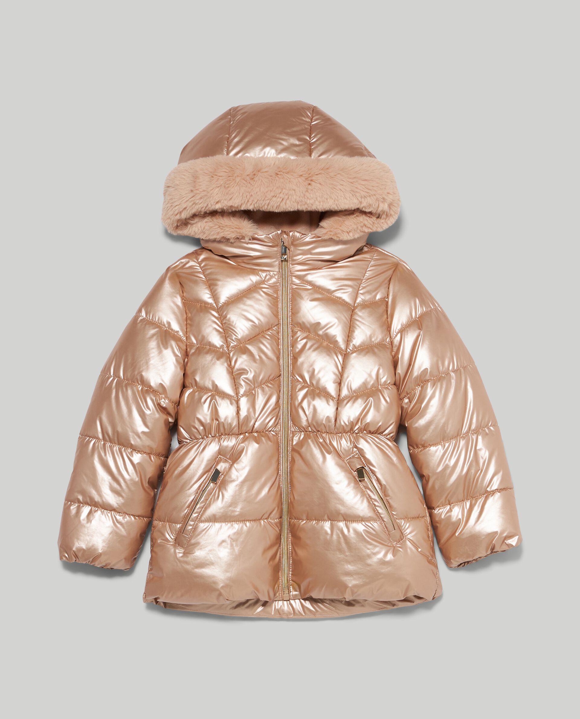 Утепленная куртка с капюшоном с матовым эффектом для девочки, шампанское