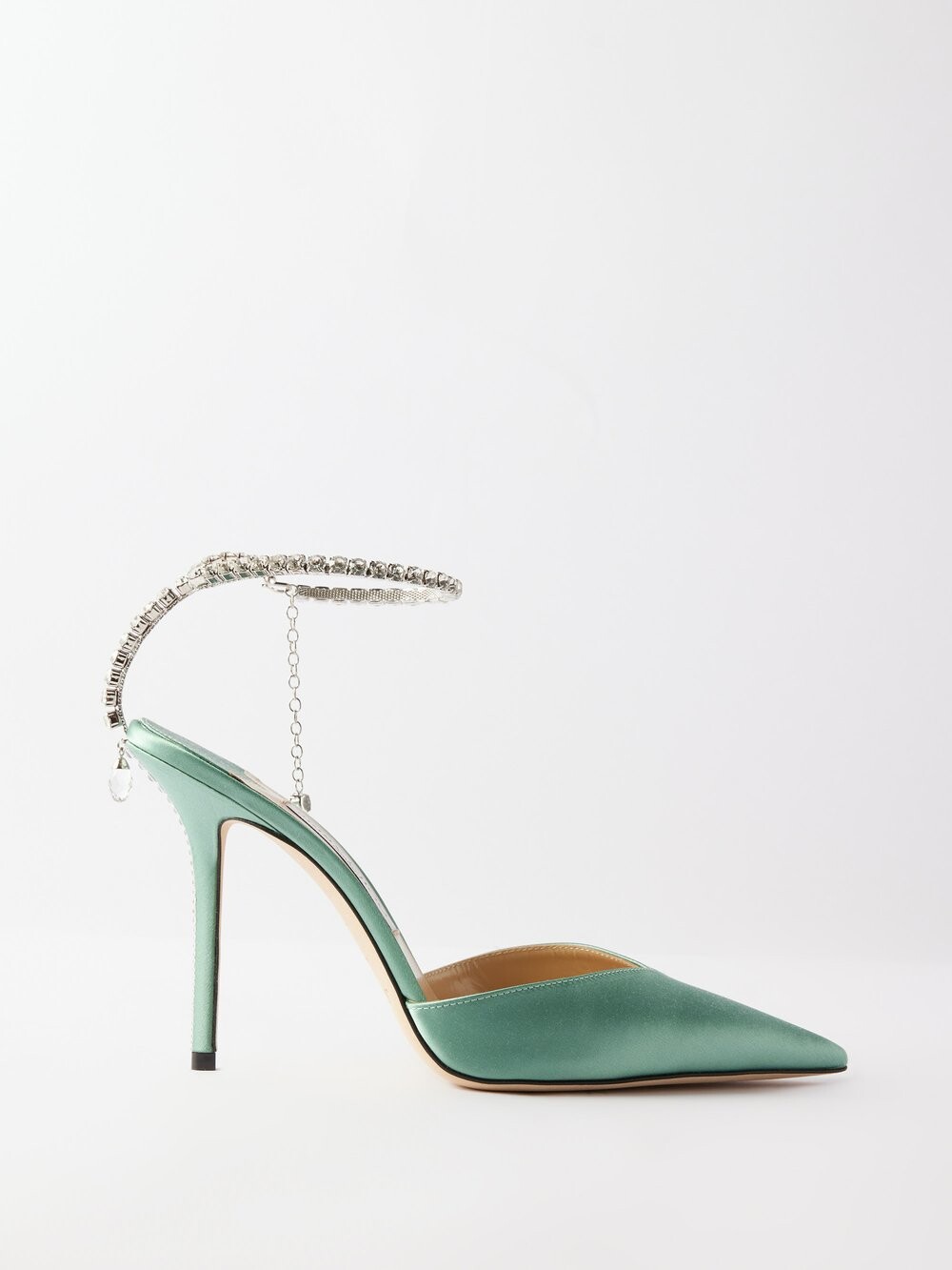 

Атласные туфли saeda 100 с ремешком из кристаллов Jimmy Choo, зеленый