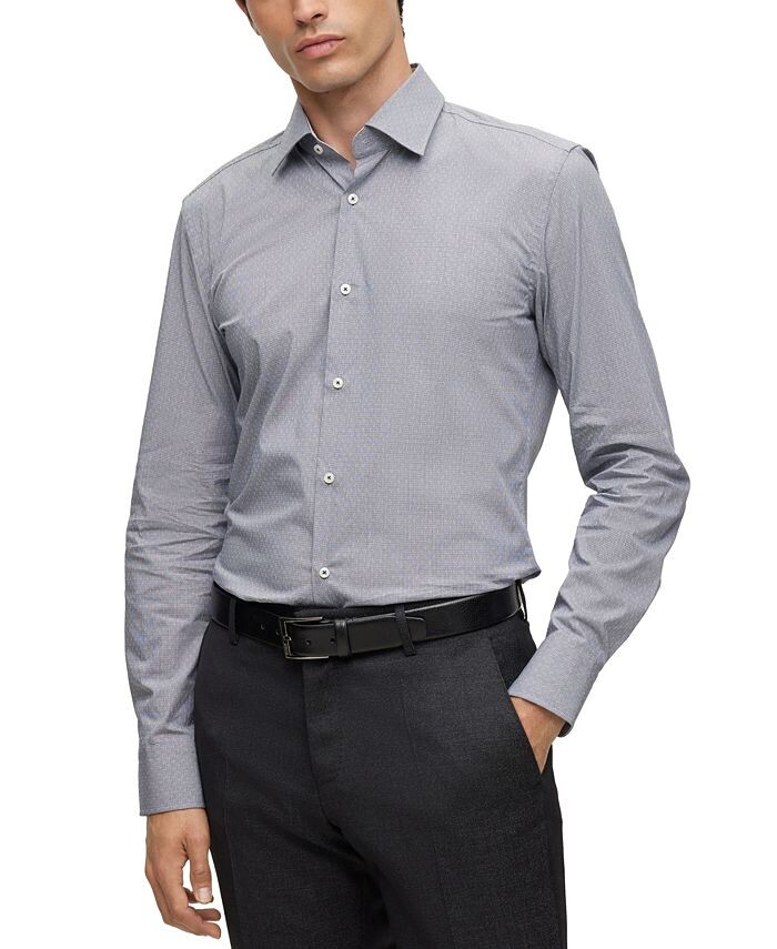 

Мужская рубашка узкого кроя, которую легко гладить Hugo Boss, цвет Navy