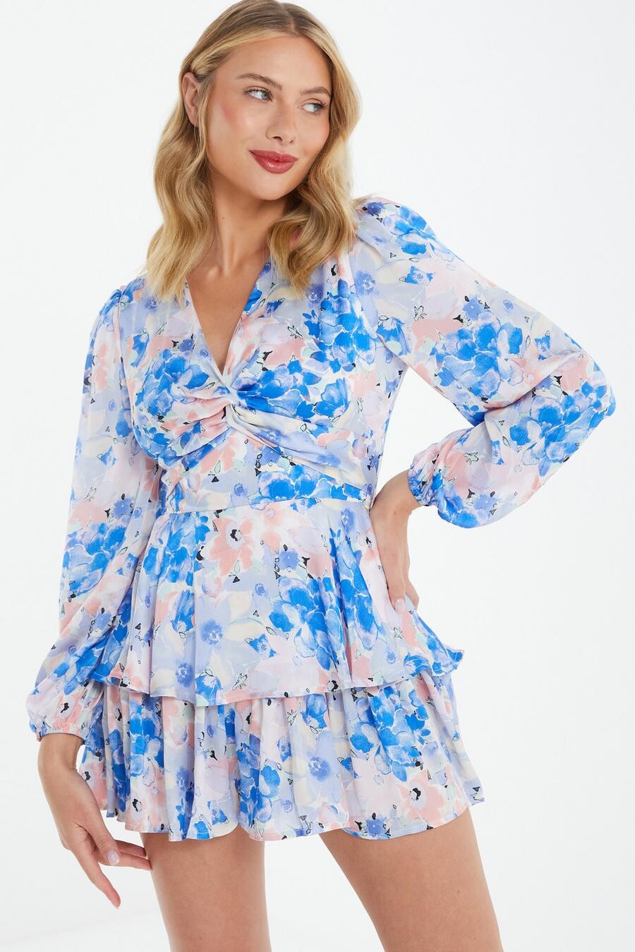 

Синий цветочный шифоновый комбинезон QUIZ Clothing
