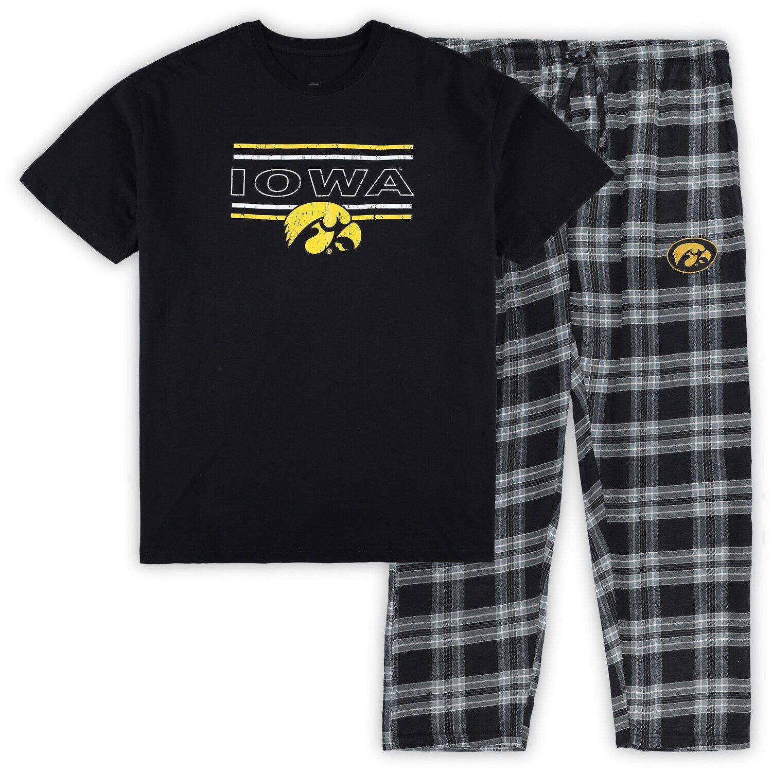 

Мужская футболка в клетку и брюки Concepts Sport Black Iowa Hawkeyes Big & Tall, комплект для сна