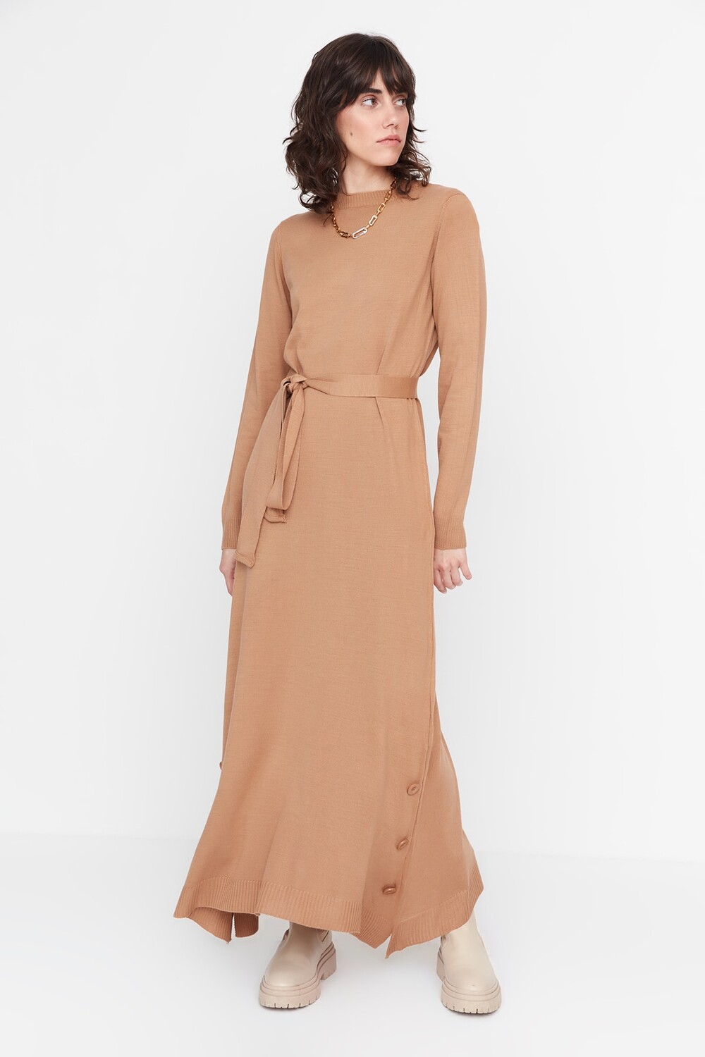 

Платье - Коричневое - А-силуэт Trendyol Modest, коричневый