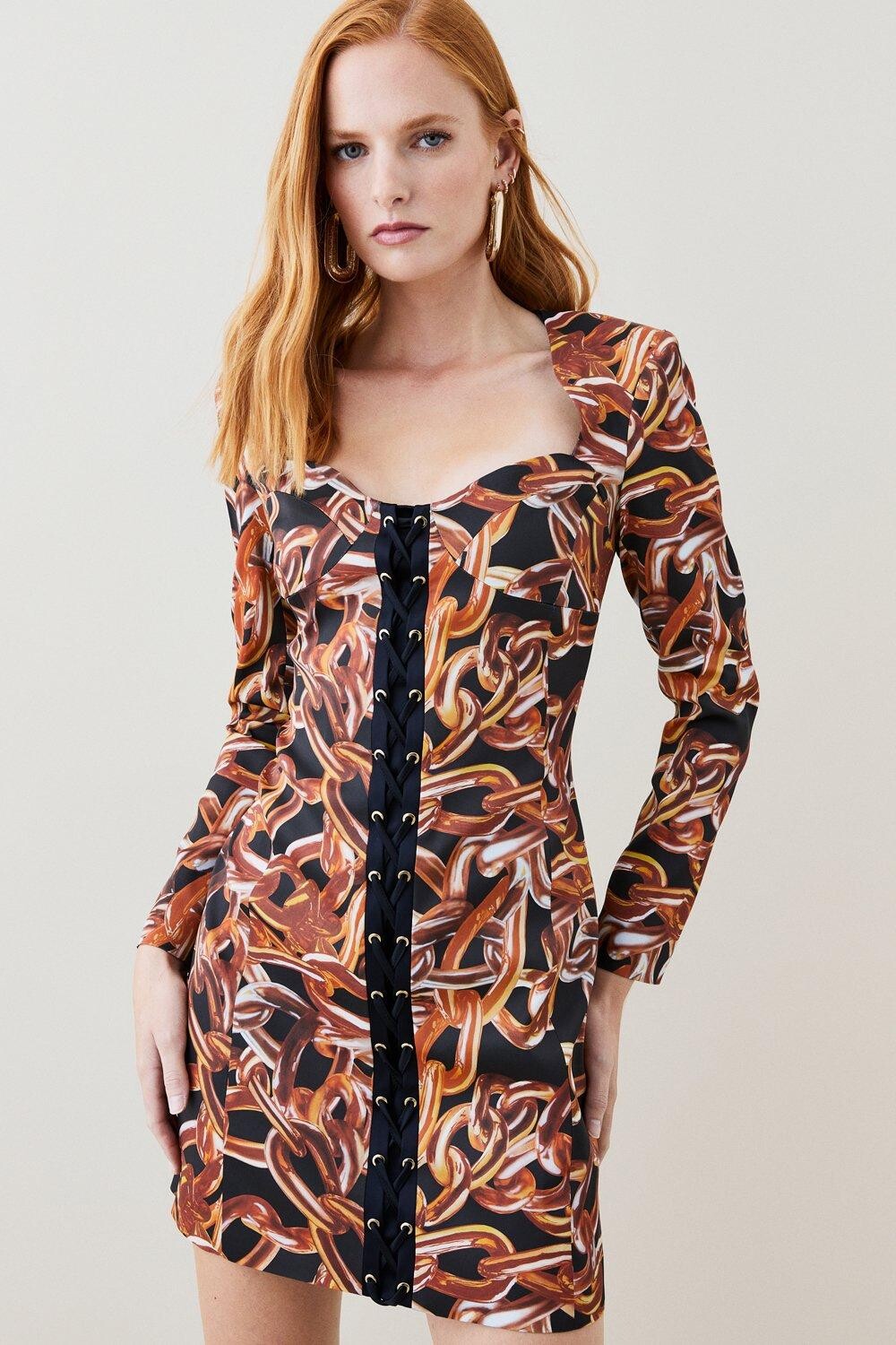 

Итальянское мини-платье с эластичным цепным принтом Karen Millen, черный