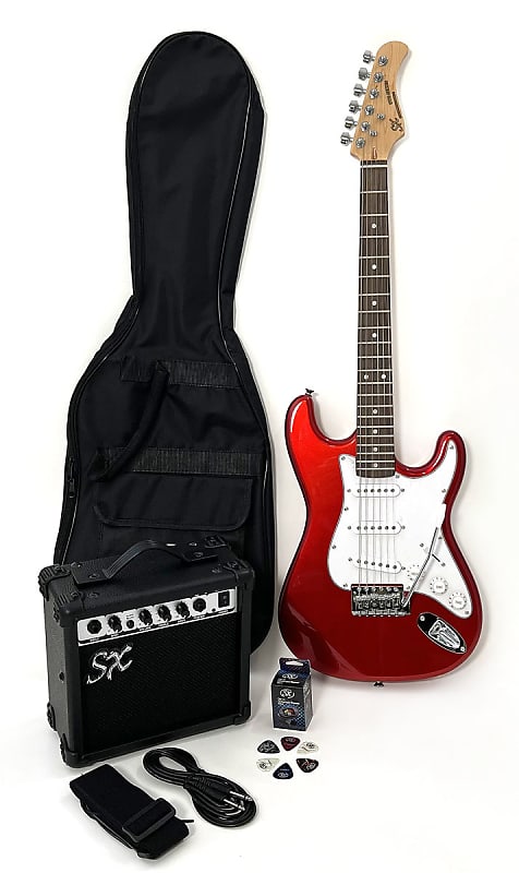 Электрогитара SX 3/4 Size Electric Guitar Beginner Package w/Amp Carry Bag, Strap, Cord RST 3/4 CAR Red цена и фото