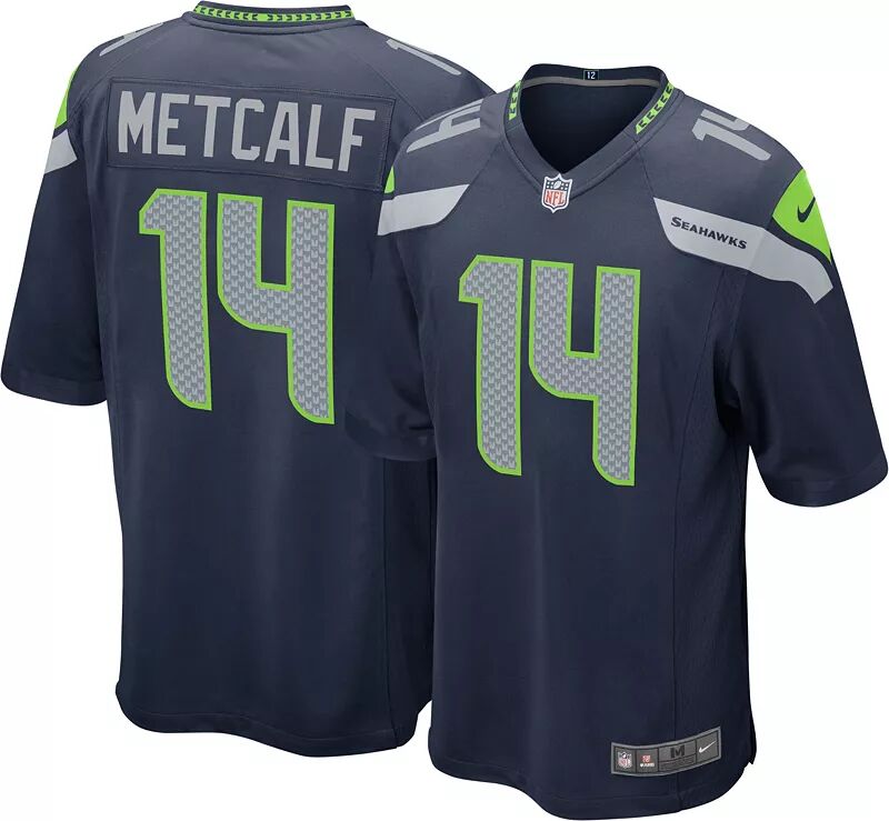 

Молодежная футболка Nike Seattle Seahawks DK Metcalf № 14 темно-синего игрового цвета