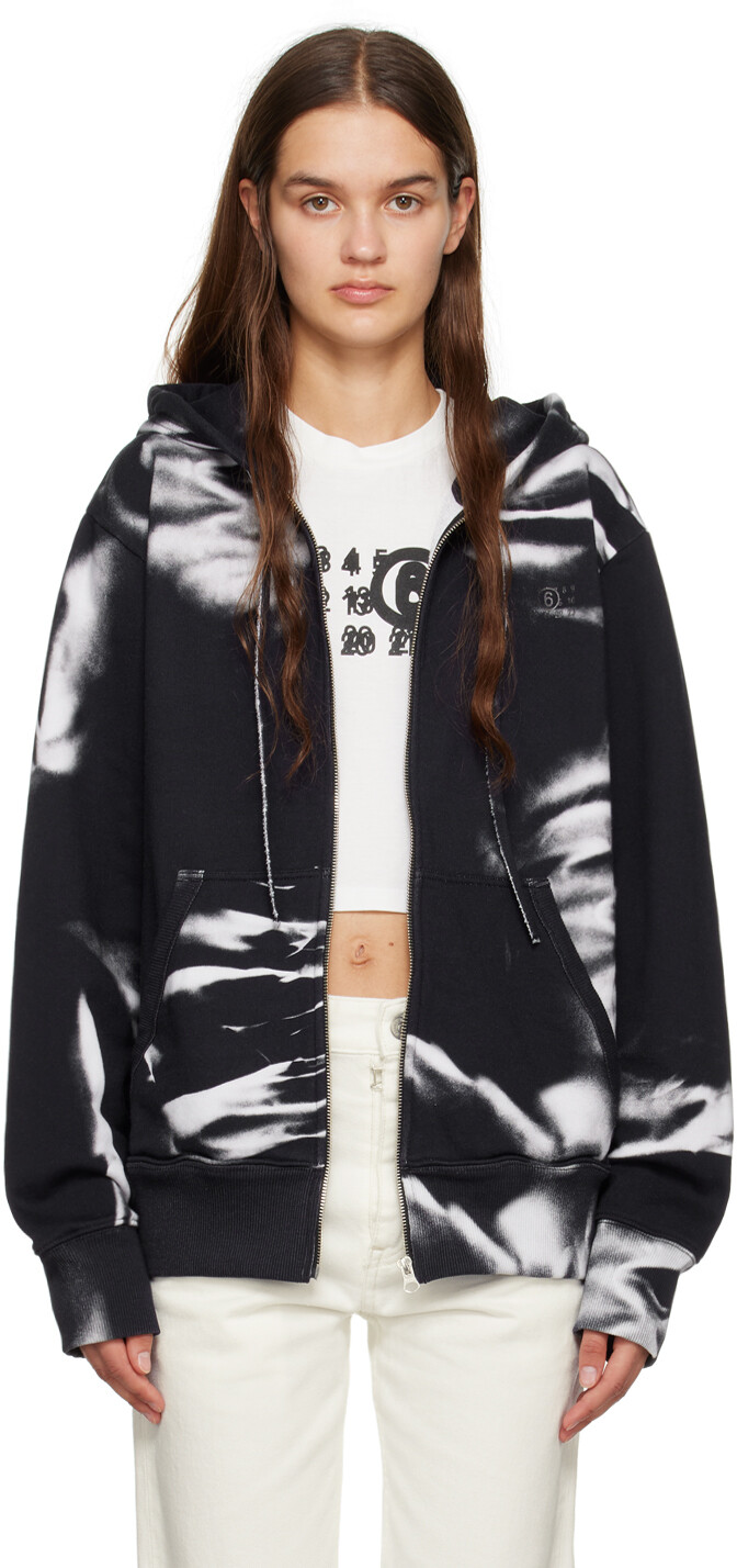 

Черно-белый худи на молнии MM6 Maison Margiela, Черный