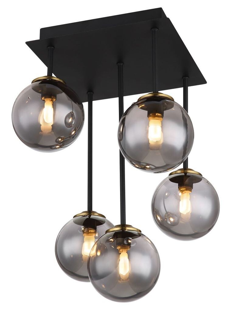 

Потолочный светильник Globo Lighting металл черный матовый, латунь матовая, стекло дымчатое, ДхШхВ: 255х255х380мм, без 5x G9 28Вт 230В