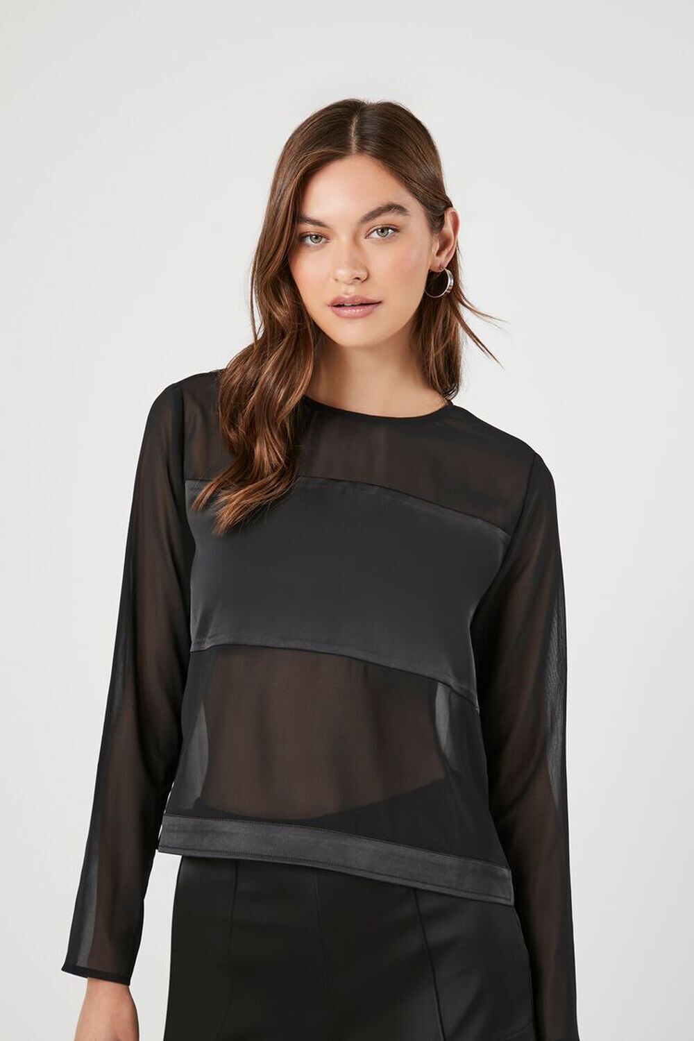 

Шифоновый топ с сетчатой вставкой Forever 21, черный