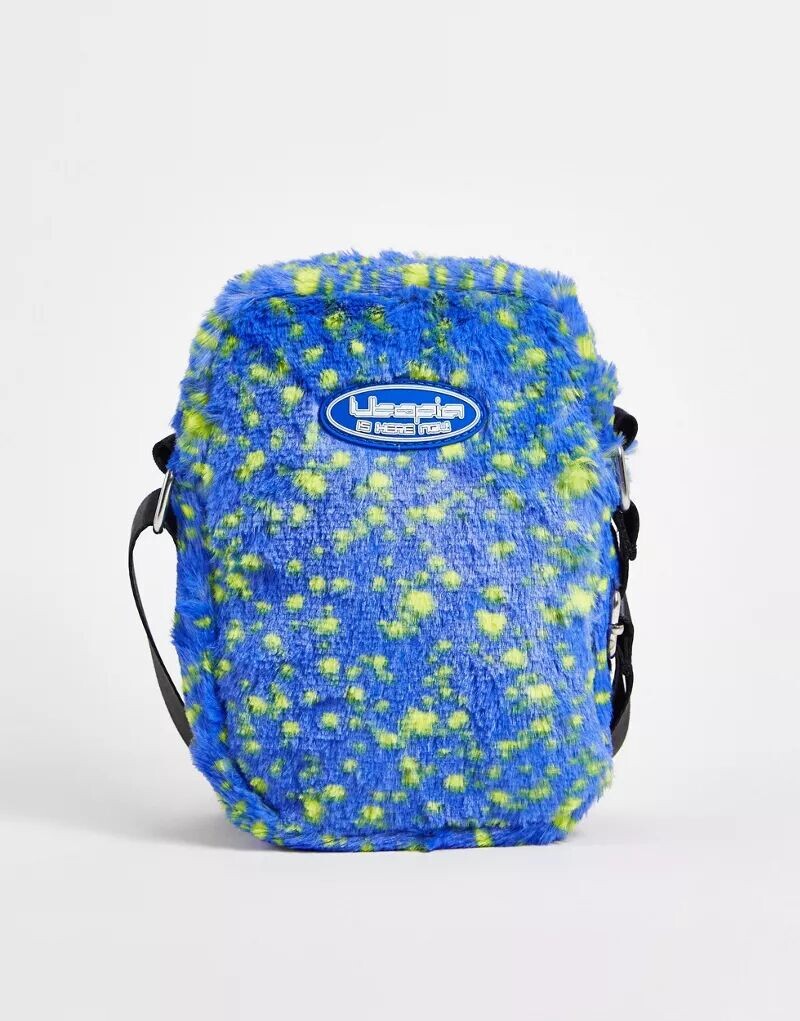 

Сине-желтая сумка через плечо из искусственного меха ASOS с резиновой нашивкой