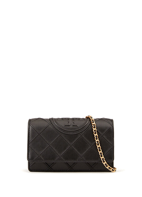 

Черная женская кожаная сумка с логотипом fleming Tory Burch