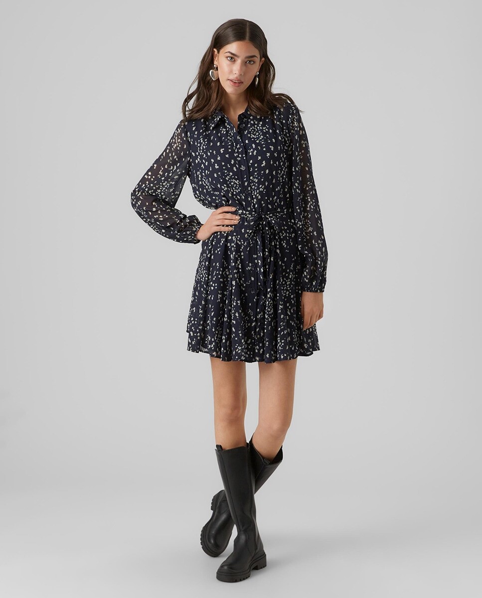 

Платье-рубашка миди с длинными рукавами Vero Moda, темно-синий