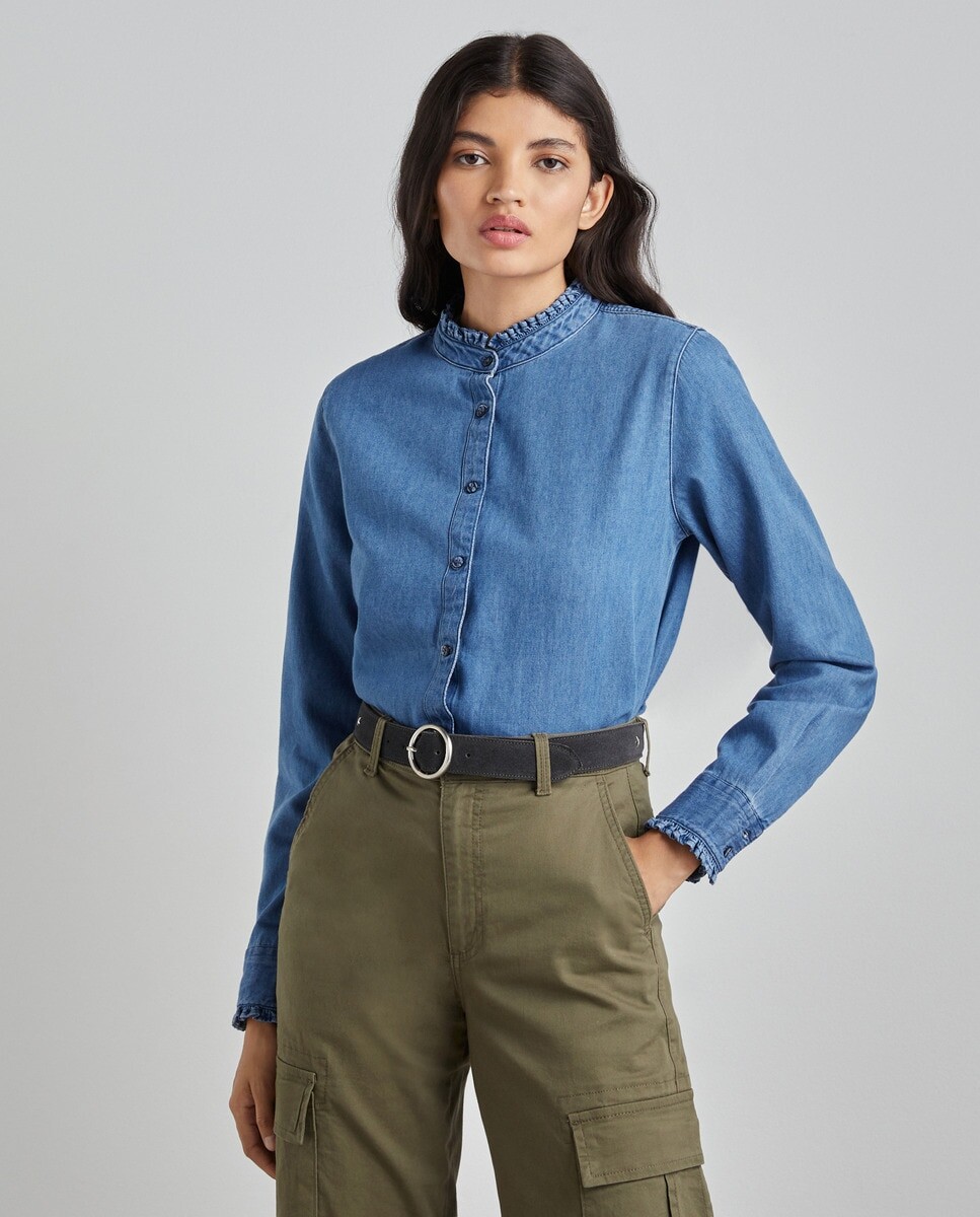 

Женская джинсовая блузка с воротником в викторианском стиле Easy Wear, индиго