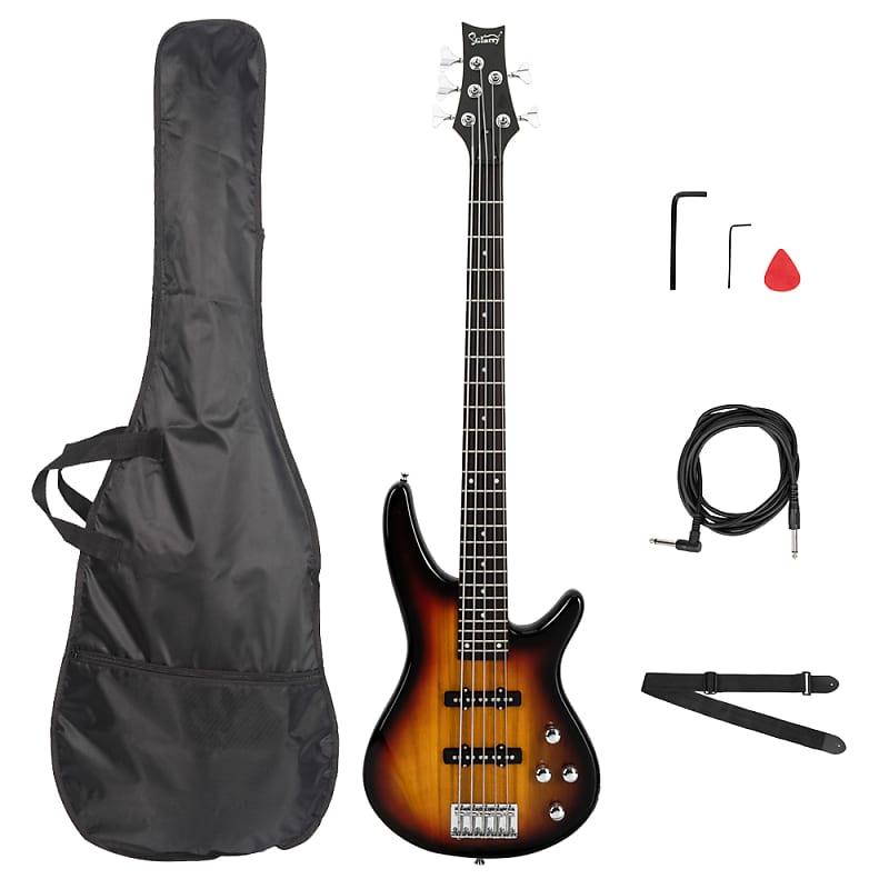 Басс гитара Glarry GIB Electric 5 String Bass Guitar Full Size Bag Strap Pick Connector Wrench Tool 2020s - Sunset Color сумка гитара электронная белая зеленый