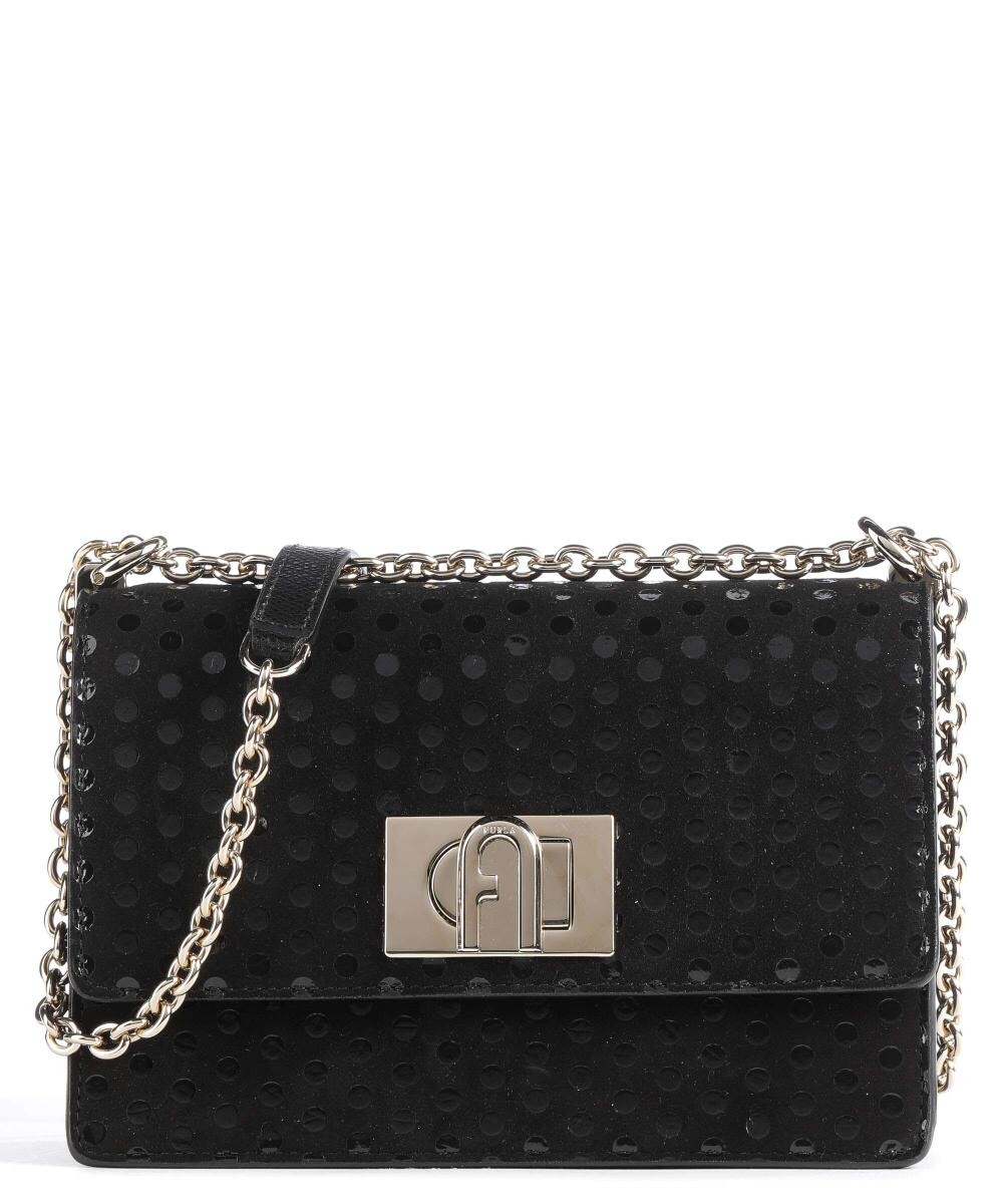 

Мини-сумка на плечо из замши и зерненой кожи. Furla, черный