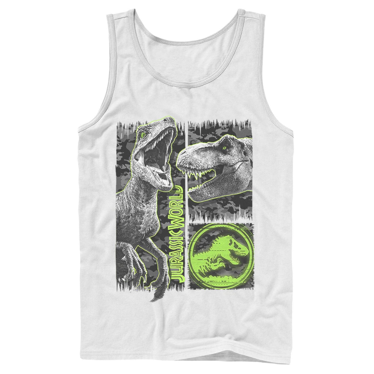 

Мужская майка Jurassic World Two Raptor T-Rex с камуфляжным принтом и царапинами Licensed Character