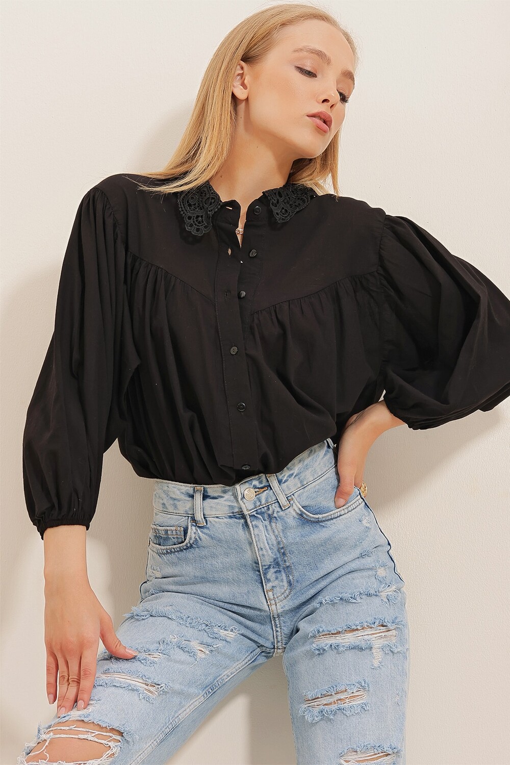 

Рубашка - Черная - Oversize Trend Alaçatı Stili, черный