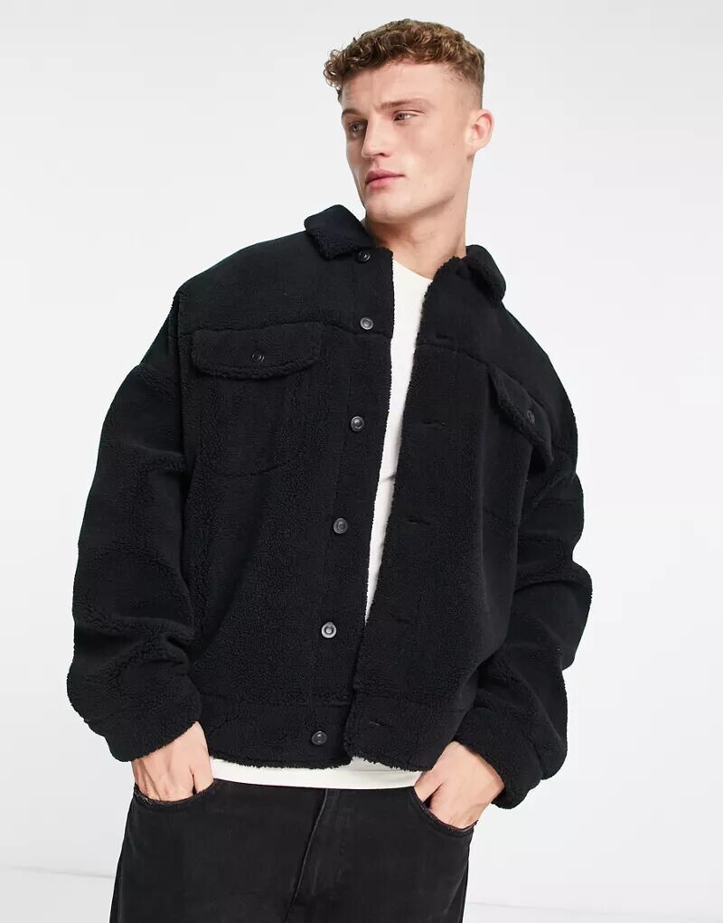 

Черная объемная куртка в стиле вестерн тедди ASOS