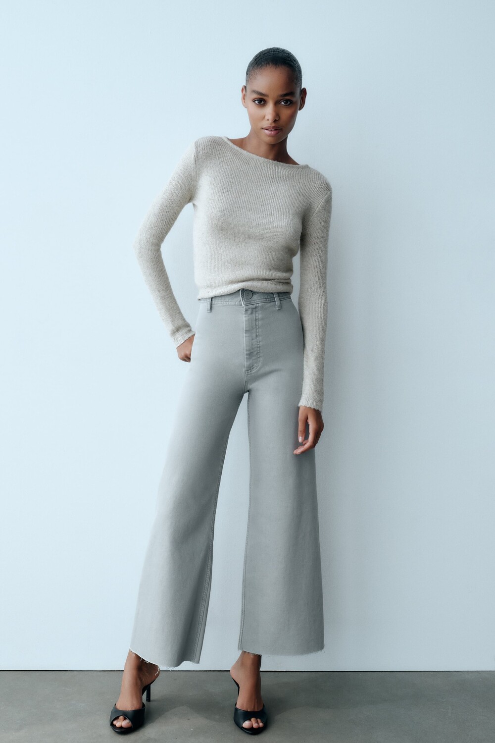 

Прямые джинсы с высокой талией zw marine Zara, серый
