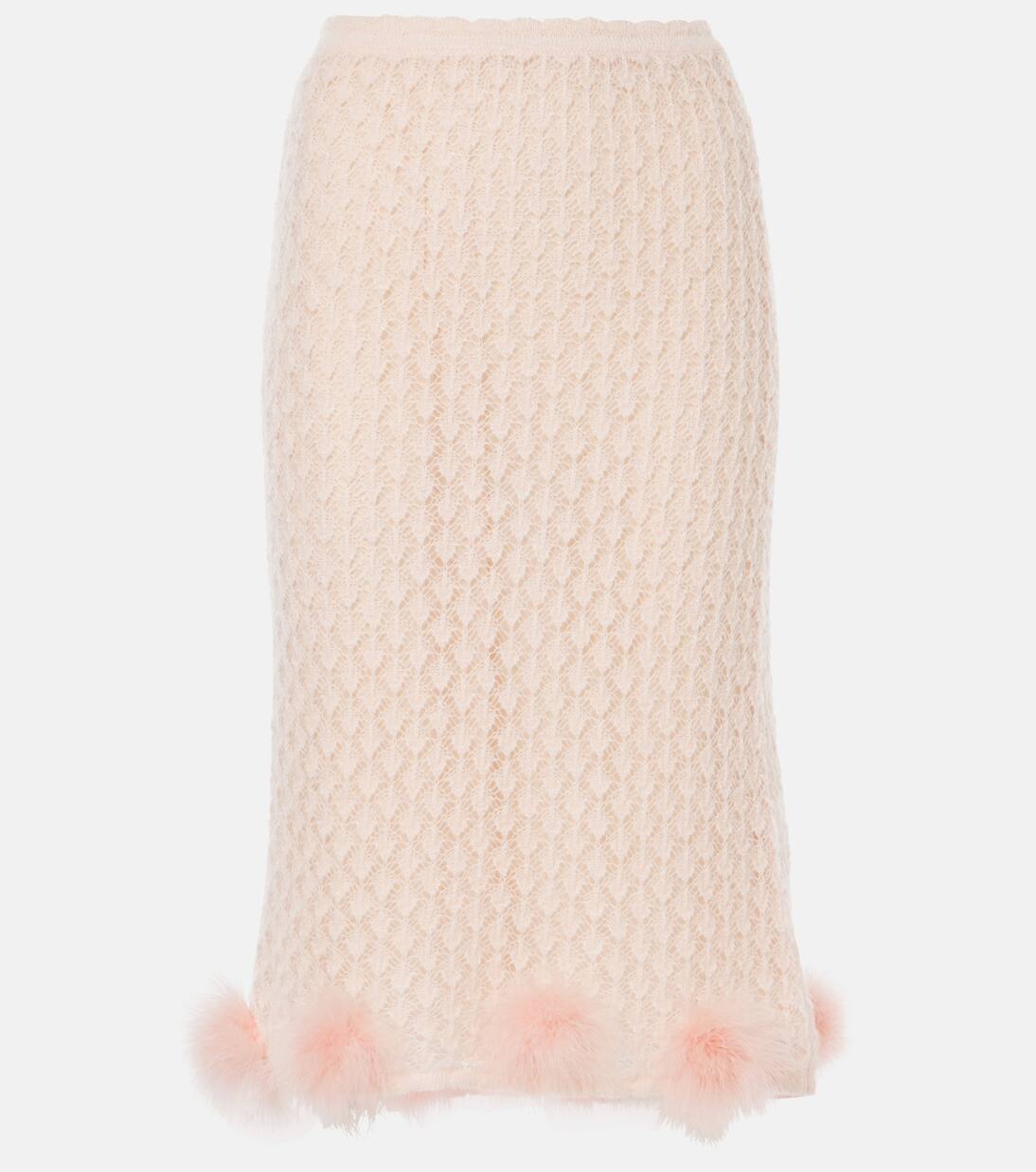 

Юбка миди из смеси мохера и шерсти с отделкой перьями Blumarine, цвет powder pink