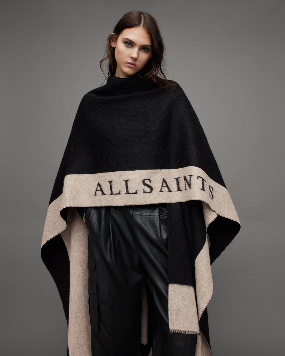 Шарф Ruana Max с каймой и логотипом Saints AllSaints, черный/ячмень